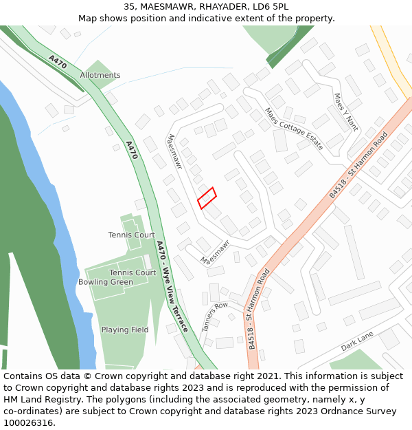 35, MAESMAWR, RHAYADER, LD6 5PL: Location map and indicative extent of plot