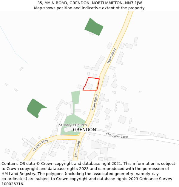 35, MAIN ROAD, GRENDON, NORTHAMPTON, NN7 1JW: Location map and indicative extent of plot