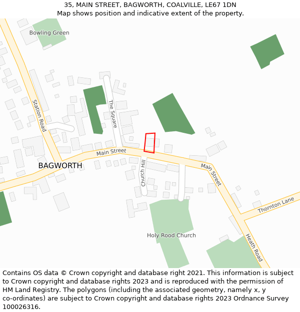 35, MAIN STREET, BAGWORTH, COALVILLE, LE67 1DN: Location map and indicative extent of plot