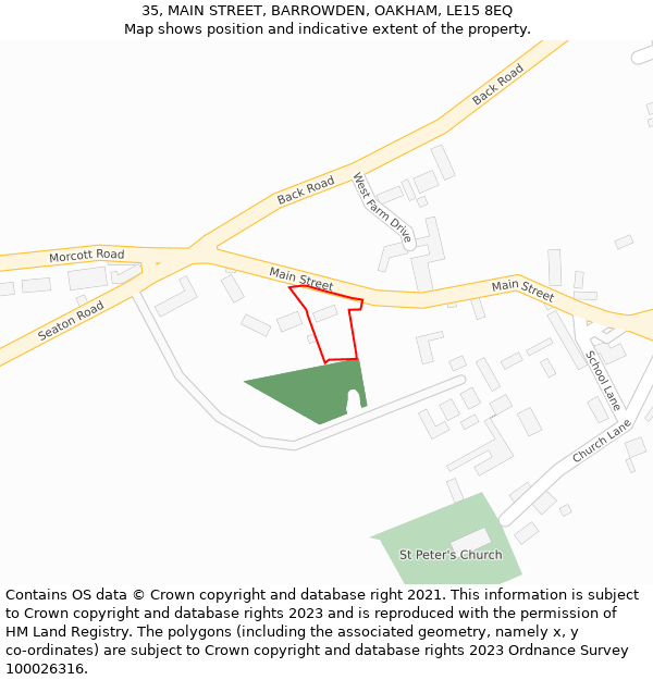 35, MAIN STREET, BARROWDEN, OAKHAM, LE15 8EQ: Location map and indicative extent of plot