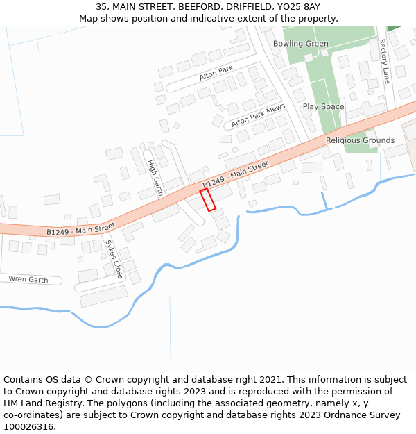 35, MAIN STREET, BEEFORD, DRIFFIELD, YO25 8AY: Location map and indicative extent of plot