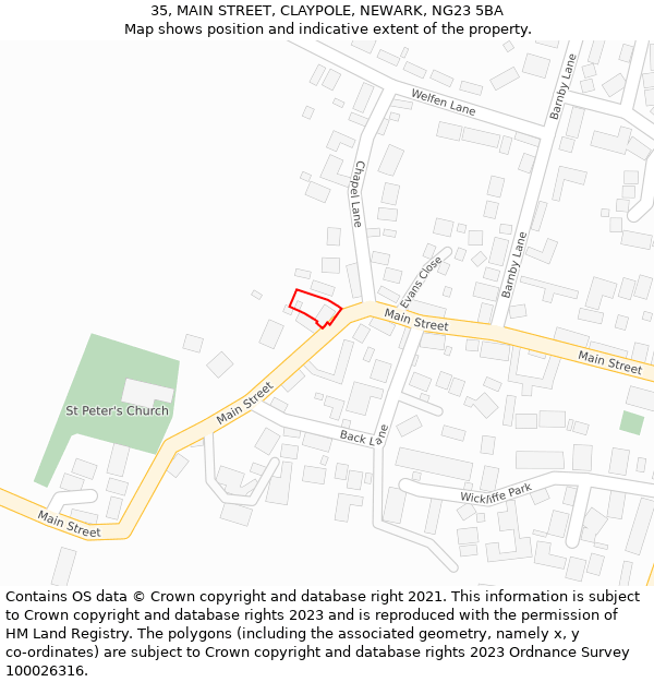 35, MAIN STREET, CLAYPOLE, NEWARK, NG23 5BA: Location map and indicative extent of plot