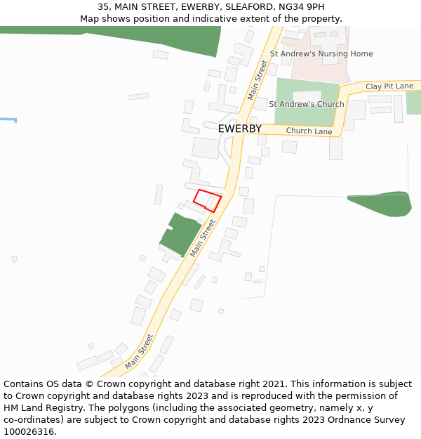 35, MAIN STREET, EWERBY, SLEAFORD, NG34 9PH: Location map and indicative extent of plot