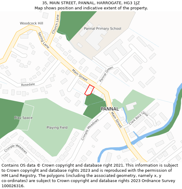 35, MAIN STREET, PANNAL, HARROGATE, HG3 1JZ: Location map and indicative extent of plot