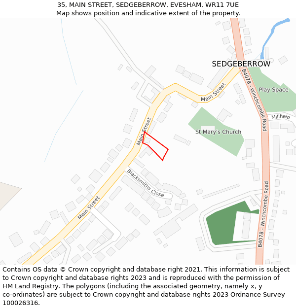 35, MAIN STREET, SEDGEBERROW, EVESHAM, WR11 7UE: Location map and indicative extent of plot