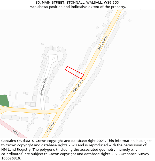 35, MAIN STREET, STONNALL, WALSALL, WS9 9DX: Location map and indicative extent of plot