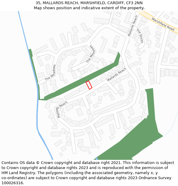 35, MALLARDS REACH, MARSHFIELD, CARDIFF, CF3 2NN: Location map and indicative extent of plot