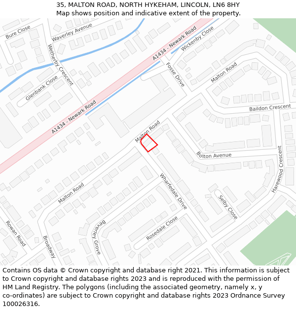 35, MALTON ROAD, NORTH HYKEHAM, LINCOLN, LN6 8HY: Location map and indicative extent of plot