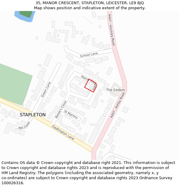 35, MANOR CRESCENT, STAPLETON, LEICESTER, LE9 8JQ: Location map and indicative extent of plot