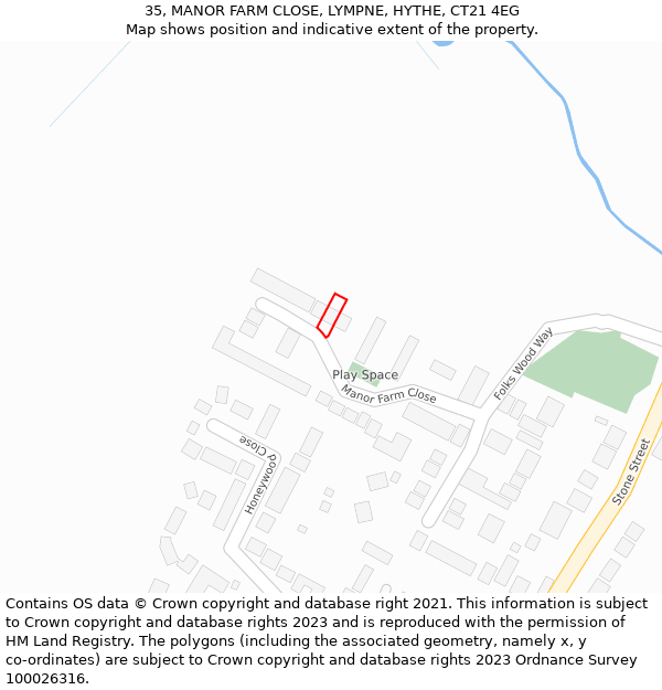 35, MANOR FARM CLOSE, LYMPNE, HYTHE, CT21 4EG: Location map and indicative extent of plot