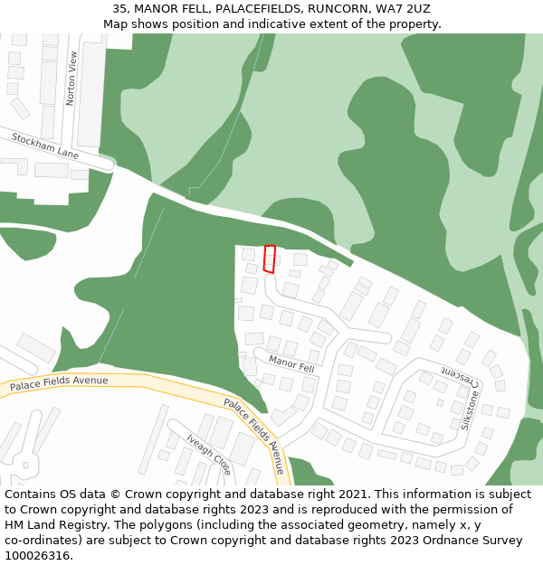 35, MANOR FELL, PALACEFIELDS, RUNCORN, WA7 2UZ: Location map and indicative extent of plot