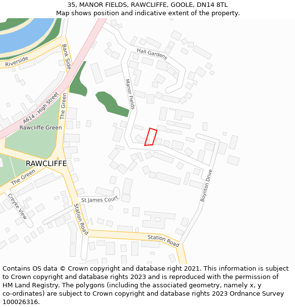 35, MANOR FIELDS, RAWCLIFFE, GOOLE, DN14 8TL: Location map and indicative extent of plot