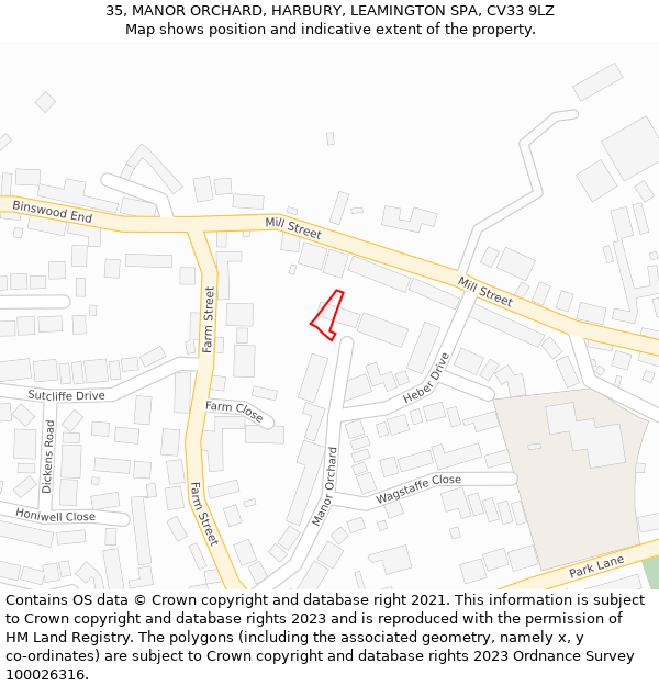 35, MANOR ORCHARD, HARBURY, LEAMINGTON SPA, CV33 9LZ: Location map and indicative extent of plot