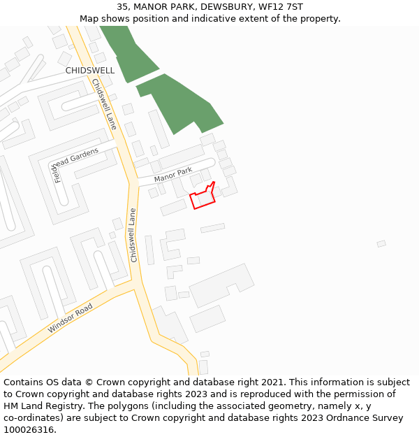 35, MANOR PARK, DEWSBURY, WF12 7ST: Location map and indicative extent of plot