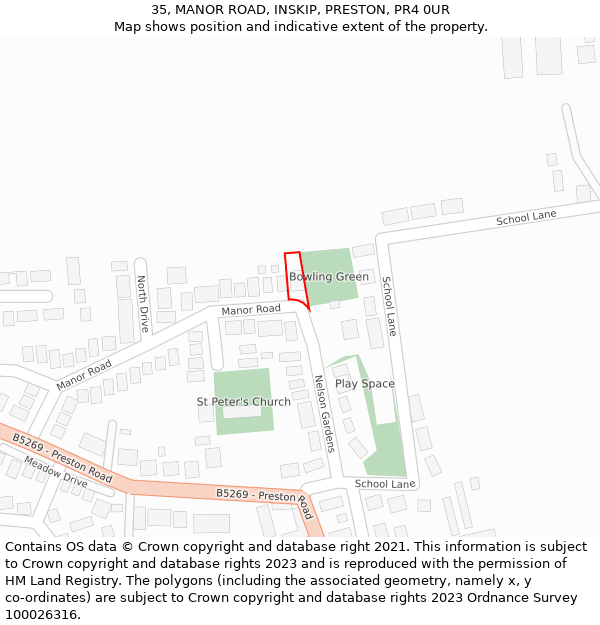 35, MANOR ROAD, INSKIP, PRESTON, PR4 0UR: Location map and indicative extent of plot