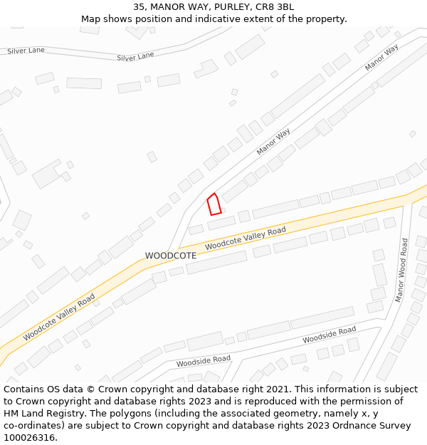 35, MANOR WAY, PURLEY, CR8 3BL: Location map and indicative extent of plot