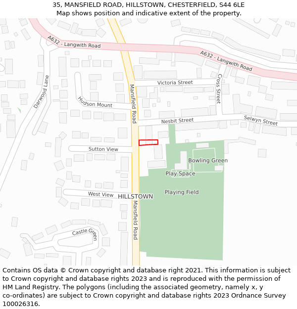 35, MANSFIELD ROAD, HILLSTOWN, CHESTERFIELD, S44 6LE: Location map and indicative extent of plot