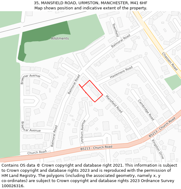 35, MANSFIELD ROAD, URMSTON, MANCHESTER, M41 6HF: Location map and indicative extent of plot