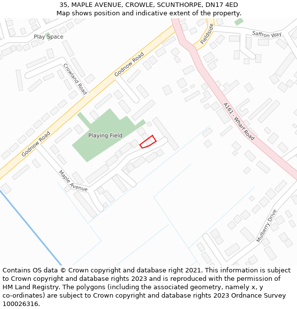 35, MAPLE AVENUE, CROWLE, SCUNTHORPE, DN17 4ED: Location map and indicative extent of plot