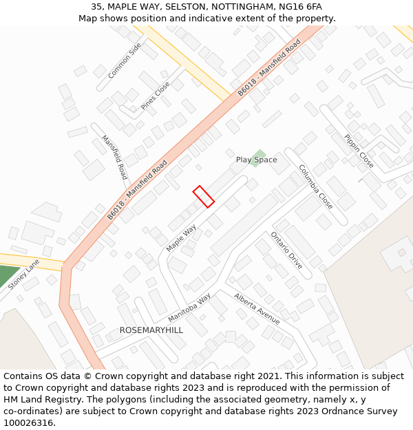 35, MAPLE WAY, SELSTON, NOTTINGHAM, NG16 6FA: Location map and indicative extent of plot