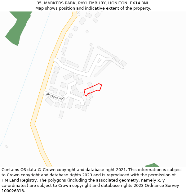 35, MARKERS PARK, PAYHEMBURY, HONITON, EX14 3NL: Location map and indicative extent of plot