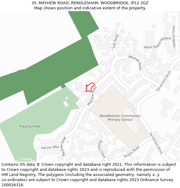 35, MAYHEW ROAD, RENDLESHAM, WOODBRIDGE, IP12 2GZ: Location map and indicative extent of plot