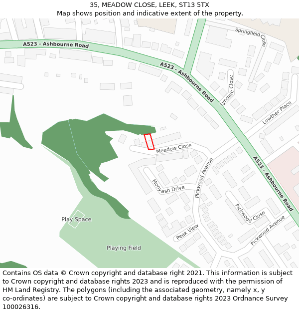 35, MEADOW CLOSE, LEEK, ST13 5TX: Location map and indicative extent of plot