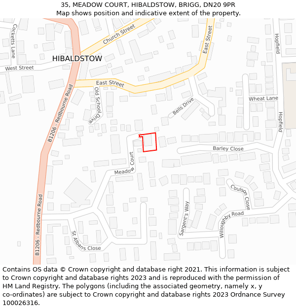 35, MEADOW COURT, HIBALDSTOW, BRIGG, DN20 9PR: Location map and indicative extent of plot