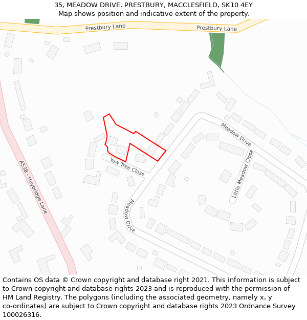 35, MEADOW DRIVE, PRESTBURY, MACCLESFIELD, SK10 4EY: Location map and indicative extent of plot