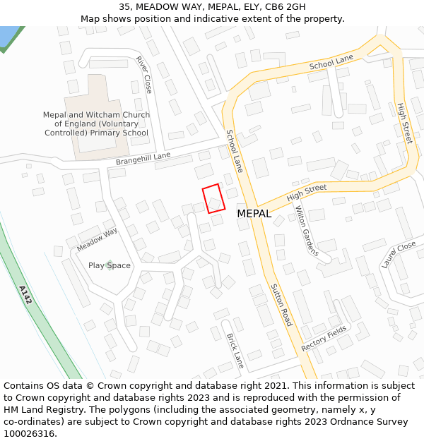 35, MEADOW WAY, MEPAL, ELY, CB6 2GH: Location map and indicative extent of plot