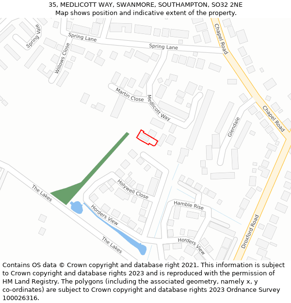 35, MEDLICOTT WAY, SWANMORE, SOUTHAMPTON, SO32 2NE: Location map and indicative extent of plot