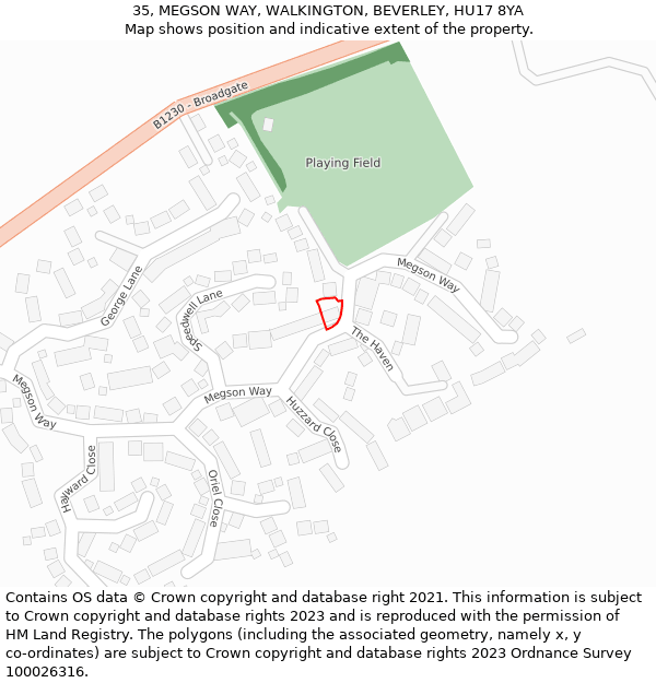 35, MEGSON WAY, WALKINGTON, BEVERLEY, HU17 8YA: Location map and indicative extent of plot