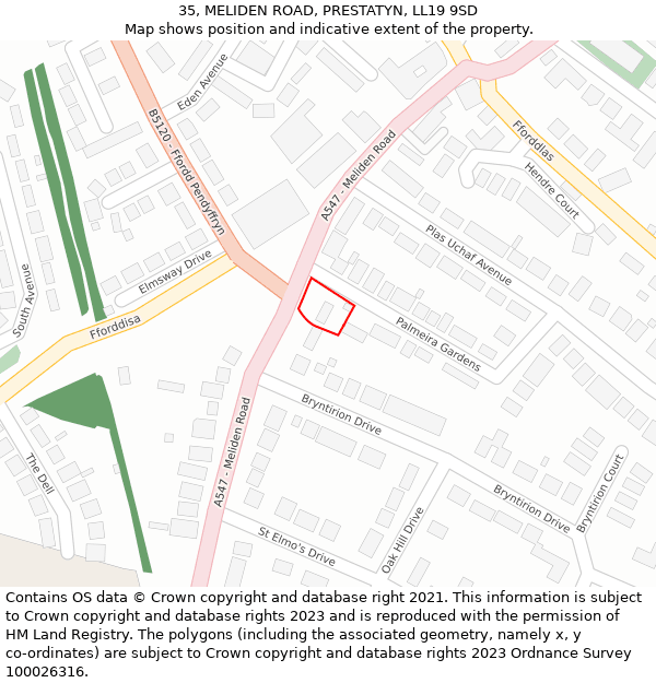 35, MELIDEN ROAD, PRESTATYN, LL19 9SD: Location map and indicative extent of plot