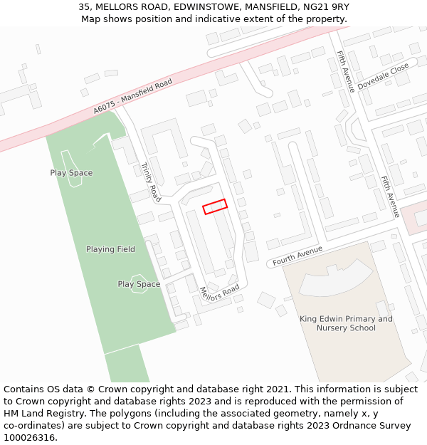 35, MELLORS ROAD, EDWINSTOWE, MANSFIELD, NG21 9RY: Location map and indicative extent of plot