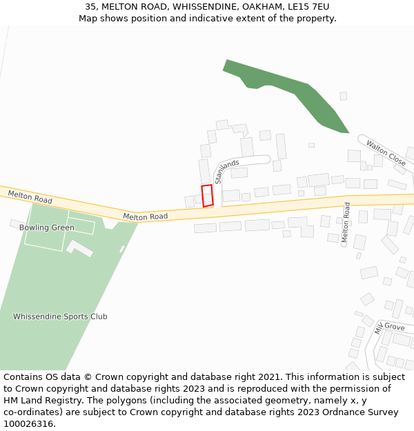 35, MELTON ROAD, WHISSENDINE, OAKHAM, LE15 7EU: Location map and indicative extent of plot