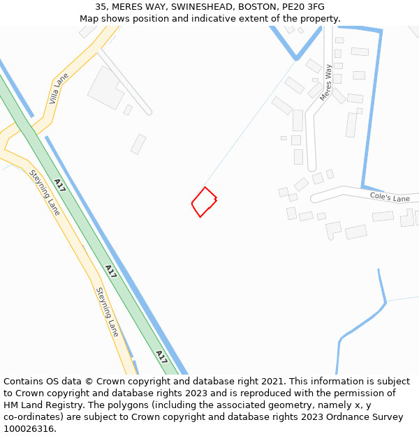 35, MERES WAY, SWINESHEAD, BOSTON, PE20 3FG: Location map and indicative extent of plot