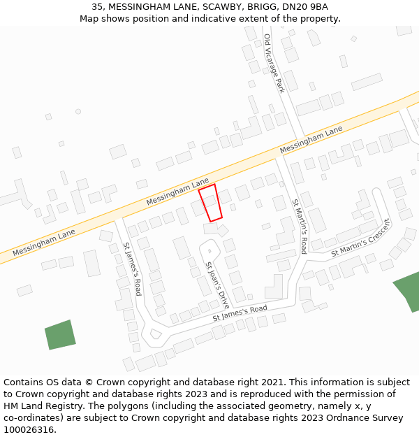 35, MESSINGHAM LANE, SCAWBY, BRIGG, DN20 9BA: Location map and indicative extent of plot