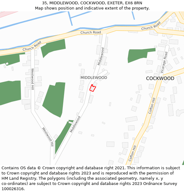 35, MIDDLEWOOD, COCKWOOD, EXETER, EX6 8RN: Location map and indicative extent of plot