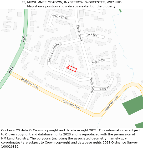 35, MIDSUMMER MEADOW, INKBERROW, WORCESTER, WR7 4HD: Location map and indicative extent of plot