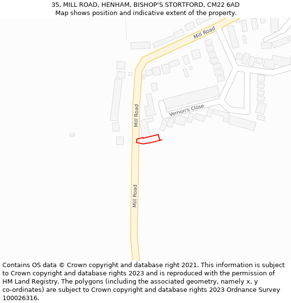 35, MILL ROAD, HENHAM, BISHOP'S STORTFORD, CM22 6AD: Location map and indicative extent of plot