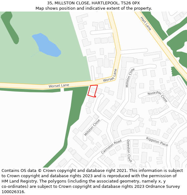 35, MILLSTON CLOSE, HARTLEPOOL, TS26 0PX: Location map and indicative extent of plot