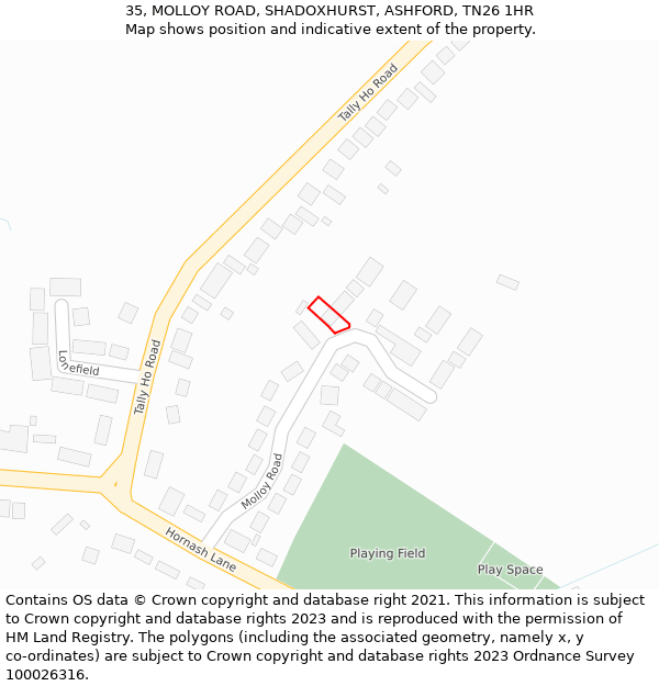 35, MOLLOY ROAD, SHADOXHURST, ASHFORD, TN26 1HR: Location map and indicative extent of plot