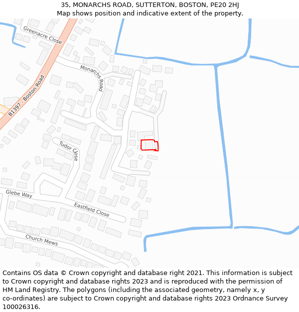 35, MONARCHS ROAD, SUTTERTON, BOSTON, PE20 2HJ: Location map and indicative extent of plot