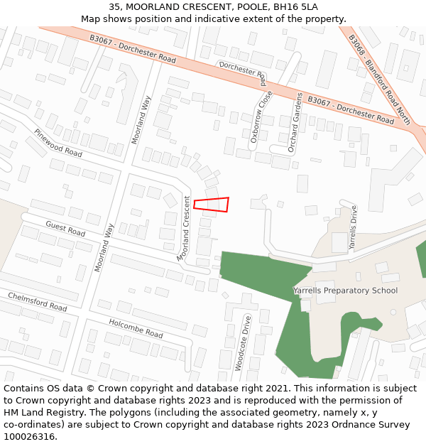 35, MOORLAND CRESCENT, POOLE, BH16 5LA: Location map and indicative extent of plot