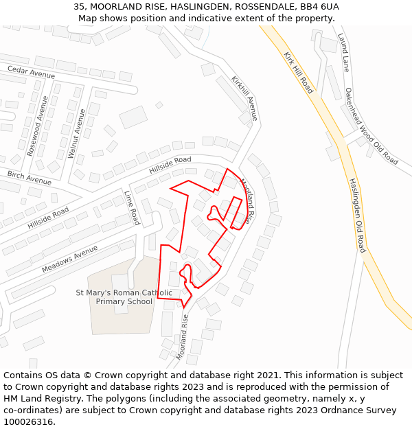 35, MOORLAND RISE, HASLINGDEN, ROSSENDALE, BB4 6UA: Location map and indicative extent of plot