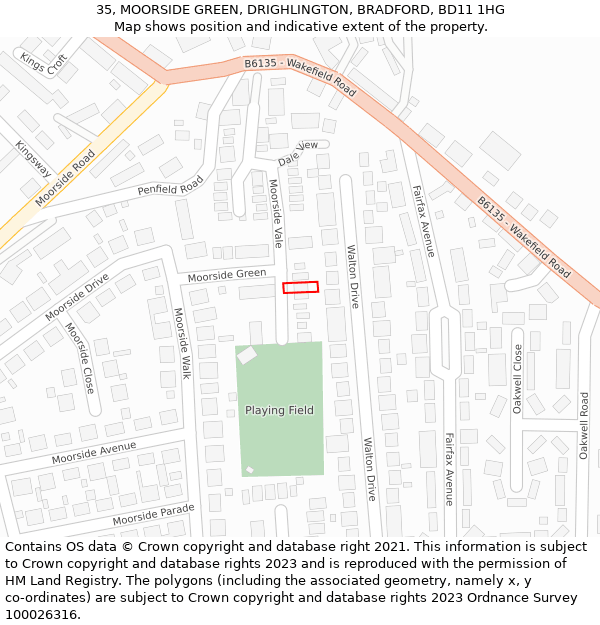 35, MOORSIDE GREEN, DRIGHLINGTON, BRADFORD, BD11 1HG: Location map and indicative extent of plot