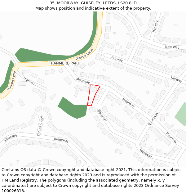 35, MOORWAY, GUISELEY, LEEDS, LS20 8LD: Location map and indicative extent of plot