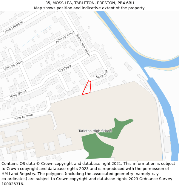 35, MOSS LEA, TARLETON, PRESTON, PR4 6BH: Location map and indicative extent of plot