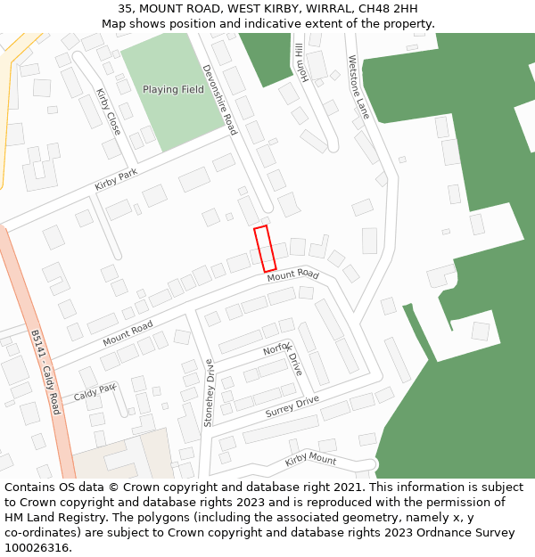 35, MOUNT ROAD, WEST KIRBY, WIRRAL, CH48 2HH: Location map and indicative extent of plot