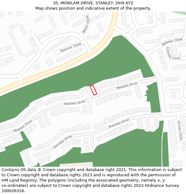 35, MOWLAM DRIVE, STANLEY, DH9 6YZ: Location map and indicative extent of plot